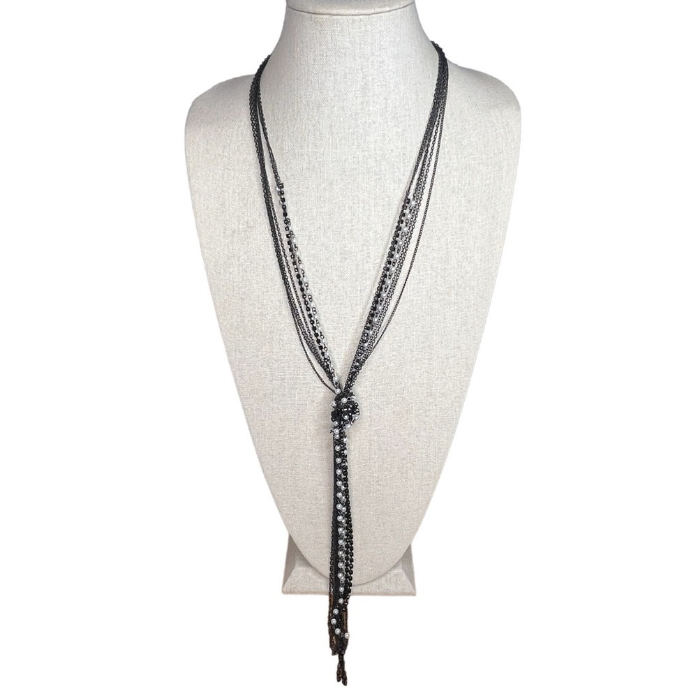 Cookie Lee Lariat Knot Multi-strand Faux Pearl Necklace